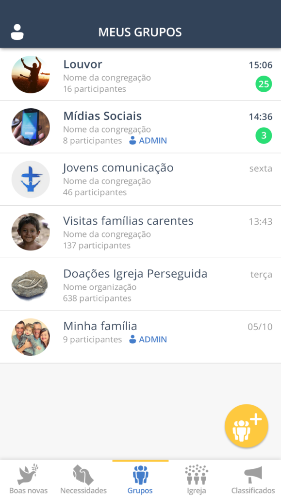 criando grupos no aplicativo